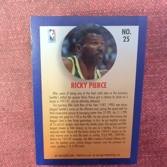 🏀1992-93 Fleer NBA Basketball Trading Card TEAM LEADERS CARD #25 RICKY PIERCE - Picture 4 of 4